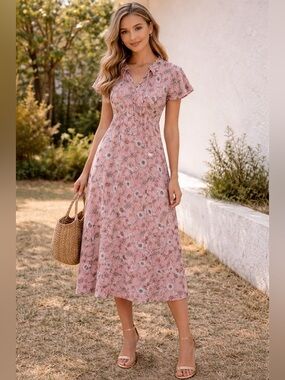 Studio B by Bobeau Pink Floral Midi Dress